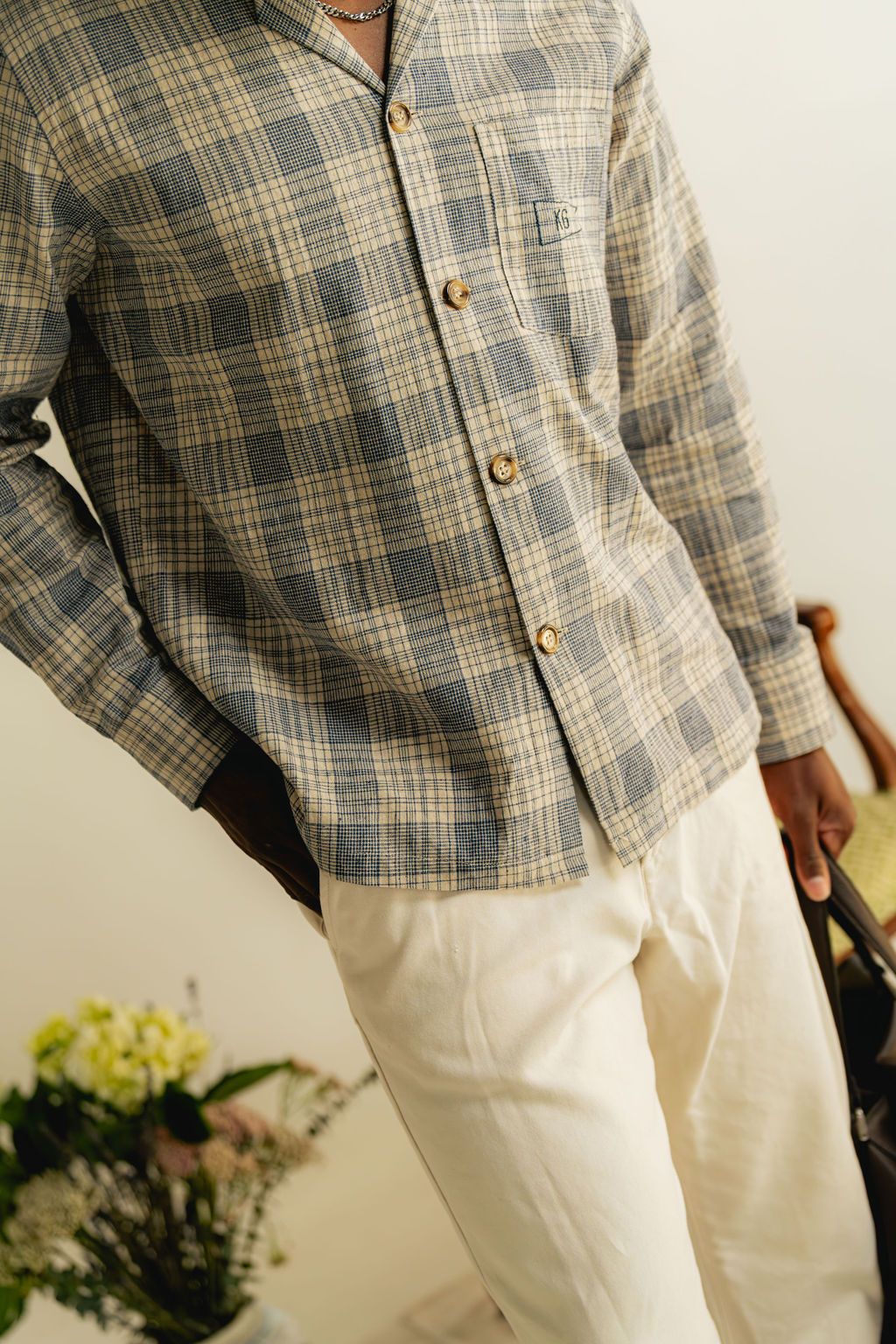 Light Plaid Linen Shirt
